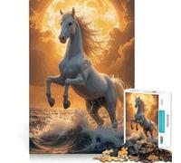 Puzzle de 1000 pièces représentant Un Cheval Blanc cabré dans Les Vagues,idéal pour Les Adolescents Activité de Groupe relaxante et Amusante en intérieur,avec Un Assemblage Facile et sans Coutures