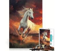 Puzzle de 1000 pièces représentant Un Cheval Blanc Courant au Coucher du Soleil (38x52cm) Jeu de réflexion Stimulant Maintien Optimal Défi cérébral interactif pour la Maison
