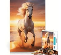 Puzzle de 1000 pièces représentant Un Cheval Blanc Courant sur la Plage Jeu de Construction Focus,Assemblage sûr et précis,idéal pour Les Vacances à l'intérieur (38x52cm)