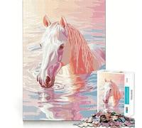 Puzzle de 1000 pièces représentant Un Cheval Blanc dans l'eau,idéal pour Les Adolescents Stimule l'imagination,s'emboîte Parfaitement,pour Un Moment de détente captivant à la Maison (38x26cm)