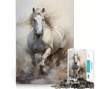 Puzzle de 1000 pièces représentant Un Cheval Blanc galopant dans l'eau,pour Adultes Jeu Amusant et Stimulant Assemblage sûr et Solide Activité idéale pour Une soirée en Famille (50x75cm)