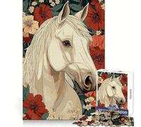 Puzzle de 1000 pièces représentant Un Cheval Blanc sur Fond Floral, idéal pour Les Adolescents, Stimulant Leur agilité cérébrale, Passe-Temps agréable et sécurisé, Cadeau de Noël Parfait (38x26cm)