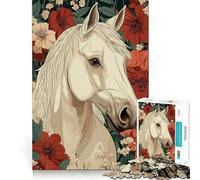 Puzzle de 1000 pièces représentant Un Cheval Blanc sur Fond Floral,idéal pour Les Adolescents Stimule l'esprit,ludique et sans Espace Ajustement Parfait Un Loisir captivant