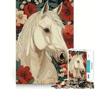 Puzzle de 1000 pièces représentant Un Cheval Blanc sur Fond Floral Jeu de Construction Focus Assemblage Parfait sans écart Activité gratifiante pour Les Jours de Pluie (38x26cm)