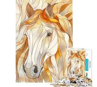 Puzzle de 1000 pièces représentant Un Cheval décor doré défi Stimulant Jeu éducatif Difficile adapté aux Personnes de 14 Ans et Plus (38x26cm)