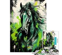 Puzzle de 1000 pièces représentant Un Cheval Noir et Vert idéal pour Les Adolescents et Les Adultes Jeu de Manipulation Stimulant et Amusant à Faire à la Maison (50x75cm)