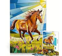 Puzzle de 1000 pièces représentant Un Cheval Vibrant dans Un vitrail Jeu de réflexion Découpe de Haute précision Un défi Amusant pour Passer Le Temps (38x26cm)