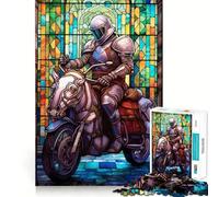 Puzzle de 1000 pièces représentant Un Chevalier à Moto en vitrail pour Adultes Jeu de logique mentale Détente et Plaisir Découpe Ferme Liste de souhaits du Père Noël 38x52cm