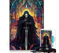 Puzzle de 1000 pièces représentant Un Chevalier Squelette en vitrail, idéal pour Les Adolescents Jeu de logique Transparent, Divertissement paisible, découpe Parfaite et Surprise chaleureuse 38x52cm