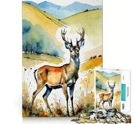 Puzzle de 1000 pièces représentant Un Chevreuil dans Un Paysage,à l'aquarelle,idéal pour Les Adolescents Stimule l'imagination,Assemblage Parfait,sans Espace,pour des Moments de détente captivants