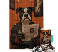 Puzzle de 1000 pièces représentant Un Chien anthropomorphe lisant Le Journal dans Une Salle de Bain Un défi Difficile et Amusant pour Toute la Famille Décoration Murale pour Les Enfants de 14 Ans