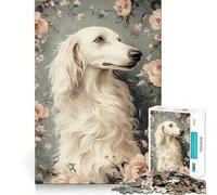 Puzzle de 1000 pièces représentant Un Chien Borzoi Blanc dans Un Cadre Floral Stimulez Votre Esprit grâce à des pièces Robustes et aux découpes nettes Un Divertissement captivant pour des Moments