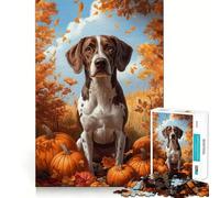 Puzzle de 1000 pièces représentant Un Chien d'arrêt avec des citrouilles dans Un décor automnal idéal pour Les Adolescents Jeu de réflexion et de détente Cadeau Artistique de qualité supérieure