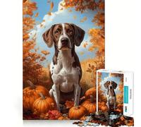 Puzzle de 1000 pièces représentant un chien d'arrêt avec des citrouilles dans un décor automnal Idéal pour adultes, il renforce la mémoire, se détend et offre un cadeau élégant et de qualité (38x52cm)