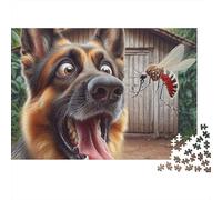 Puzzle de 1000 pièces représentant Un Chien effrayé Face à Un Moustique. Berger Allemand excité. Jeu éducatif pour Adultes (à partir de 12 Ans). Décoration intérieure. Défi.Cadeau 38 x 26 cm.