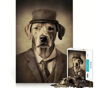 Puzzle de 1000 pièces représentant Un Chien en Costume et Casquette,Jeu de réflexion Stimulant,sans pièces détachées,défi cérébral interactif pour la Maison (38x52cm)