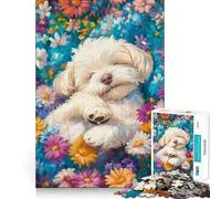 Puzzle de 1000 pièces représentant Un Chien endormi dans Une Prairie Fleurie, idéal pour Les Adolescents Jeu d'exercice Mental à Faire à la Maison, découpe de précision et décoration Murale 50x75cm