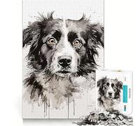 Puzzle de 1000 pièces représentant Un Chien Noir et Blanc,pièces Parfaitement ajustées,Jeu de Concentration Amusant,Moment de détente et de Plaisir,décoration de Noël (38x52cm)