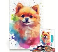 Puzzle de 1000 pièces représentant Un Chien Poméranien à l'aquarelle,idéal pour Les Adultes et Stimulant la réflexion Format Standard,pièces précises,Format Voyage,Cadeau Parfait pour Les Jeux