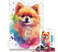 Puzzle de 1000 pièces représentant Un Chien Poméranien à l'aquarelle Jeu de réflexion et d'habileté Assemblage Stable,sans pièces Mobiles Passe-Temps agréable pour Les Longs Week-Ends (38x26cm)