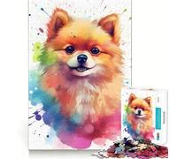 Puzzle de 1000 pièces représentant Un Chien Poméranien à l'aquarelle,pour Adultes Jeu de mémoire,Assemblage précis sans espaces,activité apaisante pour Une Pause mentale (38x52cm)