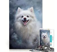 Puzzle de 1000 pièces représentant Un Chien Poméranien Blanc,Jeu de réflexion Stimulant,sans pièces détachées,défi cérébral interactif pour la Maison (50x75cm)