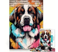 Puzzle de 1000 pièces représentant Un Chien Saint-Bernard en Graffiti, pour Adultes Jeu de réflexion, Divertissement paisible, pièce de Collection aux découpes soignées (38x52cm)
