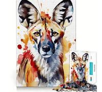 Puzzle de 1000 pièces représentant Un Chien Sauvage Peint à l'aquarelle pour Adultes Jeu de mémoire Amusant Assemblage sûr et Solide Activité familiale Amusante en soirée (50x75cm)