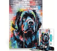 Puzzle de 1000 pièces représentant Un Chien Terre-Neuve et des Adolescents, Motif Graffiti Jeu Intelligent et ludique d'intérieur Bords Lisses Collection d'œuvres d'art (38x52cm)