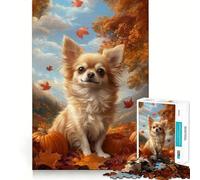 Puzzle de 1000 pièces représentant Un Chihuahua dans Un Paysage d'automne avec des citrouilles Jeu de précision pour Les articulations,Amusant et Stimulant pour l'esprit Idéal pour Un Moment
