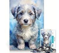 Puzzle de 1000 pièces représentant Un Chiot à l'aquarelle,idéal pour Adultes Jeu de mémoire et de réflexion,découpé au Laser pour Un Assemblage Parfait Cadeau Unique pour soulager Le Stress (38x52cm)
