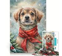 Puzzle de 1000 pièces représentant Un Chiot Aquarelle avec Une écharpe Rouge,idéal pour Les Adolescents Activité de Groupe et Amusante en intérieur,pour développer la mémoire et sans Couture