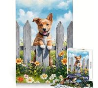 Puzzle de 1000 pièces représentant Un Chiot Aquarelle regardant par-Dessus Une clôture,idéal pour Les Adolescents,pour se concentrer,s'occuper Pendant Les Moments de détente et Offrir Un Joli Cadeau