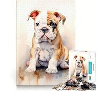 Puzzle de 1000 pièces représentant Un Chiot Bouledogue à l'aquarelle,idéal pour Les Adolescents Stimule l'imagination,Amusant,découpe Nette,Composants Robustes,activité de Groupe réconfortante