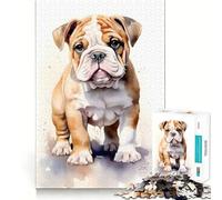 Puzzle de 1000 pièces représentant Un Chiot Bouledogue à l'aquarelle Jeu de Concentration mentale Découpe de précision Bords Lisses Jeu de Construction de Liens significatifs (50x75cm)