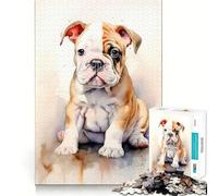 Puzzle de 1000 pièces représentant Un Chiot Bouledogue à l'aquarelle pour Adultes Jeu de mémoire Amusant,Haute précision,découpe Facile,idéal pour Toute la Famille (50x75cm)