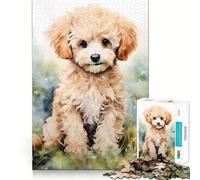 Puzzle de 1000 pièces représentant Un Chiot Caniche à l'aquarelle, idéal pour Adultes Jeu de logique Robuste, Anti-Stress, Bords Transparents, Cadeau de qualité supérieure (38x26cm)