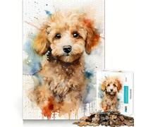 Puzzle de 1000 pièces représentant Un Chiot Caniche à l'aquarelle, idéal pour Adultes Un Jeu d'éveil cérébral Relaxant et Amusant, Parfait comme Cadeau de Noël (50x75cm)
