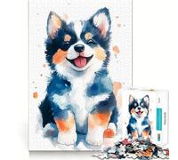 Puzzle de 1000 pièces représentant Un Chiot Corgi à l'aquarelle,idéal pour Les Adolescents Jeu Stimulant l'esprit,Solide et Facile à Assembler Activité Amusante en Famille,même Le Soir (38x52cm)