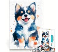 Puzzle de 1000 pièces représentant Un Chiot Corgi à l'aquarelle pour Adultes Jeu de mémoire Amusant,découpe de Haute précision,Facile à Apprendre,idéal pour Toute la Famille (38x26cm)