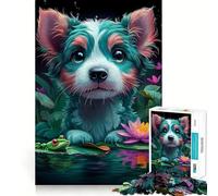 Puzzle de 1000 pièces représentant Un Chiot dans Un étang Un Berger Australien idéal pour Les Adolescents Jeu cognitif et Relaxant Bordure de qualité supérieure Thème Liste de souhaits du Père Noël