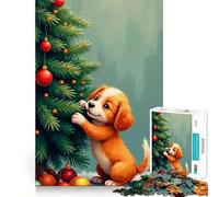 Puzzle de 1000 pièces représentant Un Chiot décorant Un Sapin de Noël, pour Adultes Développe la mémoire, détente et Plaisir Découpe Ferme pour Les fêtes (38x26cm)