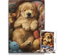 Puzzle de 1000 pièces représentant Un Chiot Golden Retriever endormi Jeu Difficile et Impossible, adapté aux 14 Ans et Plus (Taille 38x26cm)
