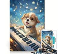 Puzzle de 1000 pièces représentant Un Chiot Jouant du Piano avec des Notes de Musique, idéal pour Adultes Stimule la mémoire, Passe-Temps à la Maison, Bords Nets, Cadeau élégant (38x26cm)