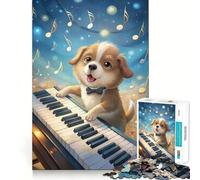Puzzle de 1000 pièces représentant Un Chiot Jouant du Piano avec des Notes de Musique idéal pour Les Adolescents Stimulant la réflexion et la Joie en Famille avec des Bords précis Un Cadeau mémorable