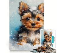 Puzzle de 1000 pièces représentant Un Chiot Yorkshire dans la Neige Jeu cognitif Amusant,Structure à emboîter précise,activité de Partage et de complicité pour Les Proches (50x75cm)