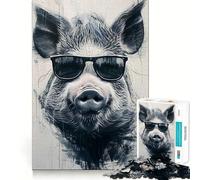 Puzzle de 1000 pièces représentant Un Cochon avec des Lunettes de Soleil, idéal pour Les Adolescents et Leurs activités cérébrales Un Cadeau de Saison pour se détendre et s'amuser (38x26cm)