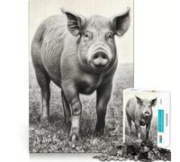 Puzzle de 1000 pièces représentant Un Cochon dessiné au Crayon, idéal pour Adultes, améliore la mémoire et soulage l'anxiété Décoration Murale aux Bords Nets (38x26cm)