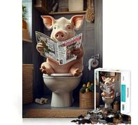 Puzzle de 1000 pièces représentant Un Cochon lisant Le Journal aux Toilettes, idéal pour Les Adultes, pour stimuler la mémoire, se divertir à la Maison et décorer Un Mur (38x52cm)