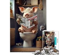 Puzzle de 1000 pièces représentant Un Cochon lisant Le Journal aux Toilettes Un Jeu éducatif et Stimulant à compléter idéal pour Les 14 Ans et Plus (38x52cm)